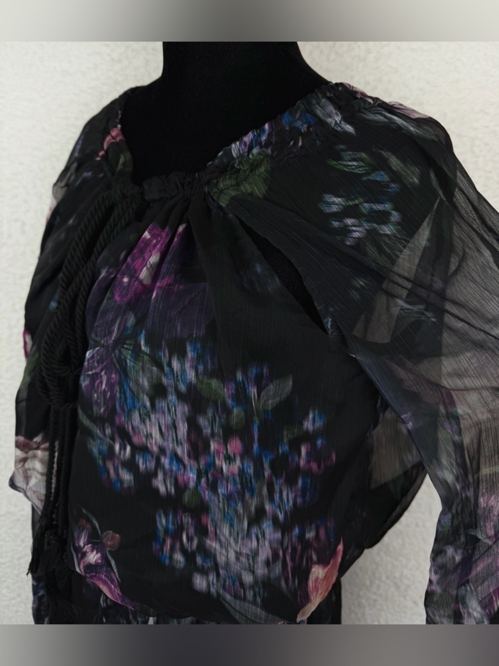 (NWT) THE JETSET DIARIES • Black/Multi Floral Peony Semi-Sheer Maxi Dress, L - Picture 5 of 14